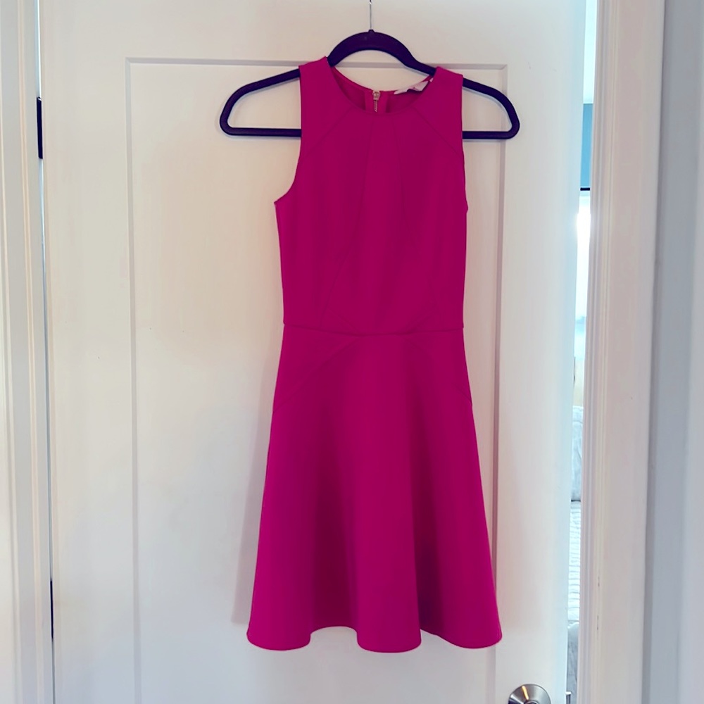 Ted Baker London Fit and Flare Dress. Hot pink. Size 0. Worn once, like new.